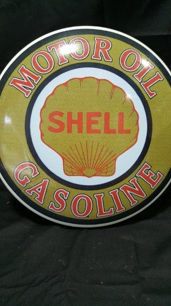 Shell Gasoline Metal Clamshell Domed Button Sign
