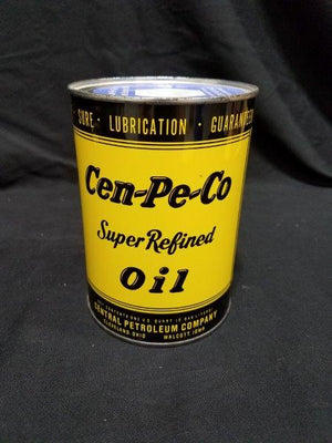 1960-1970s Cen-Pe-Co Super Refined Full One Quart Metal Oil Can
