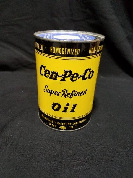 1960-1970s Cen-Pe-Co Super Refined Full One Quart Metal Oil Can