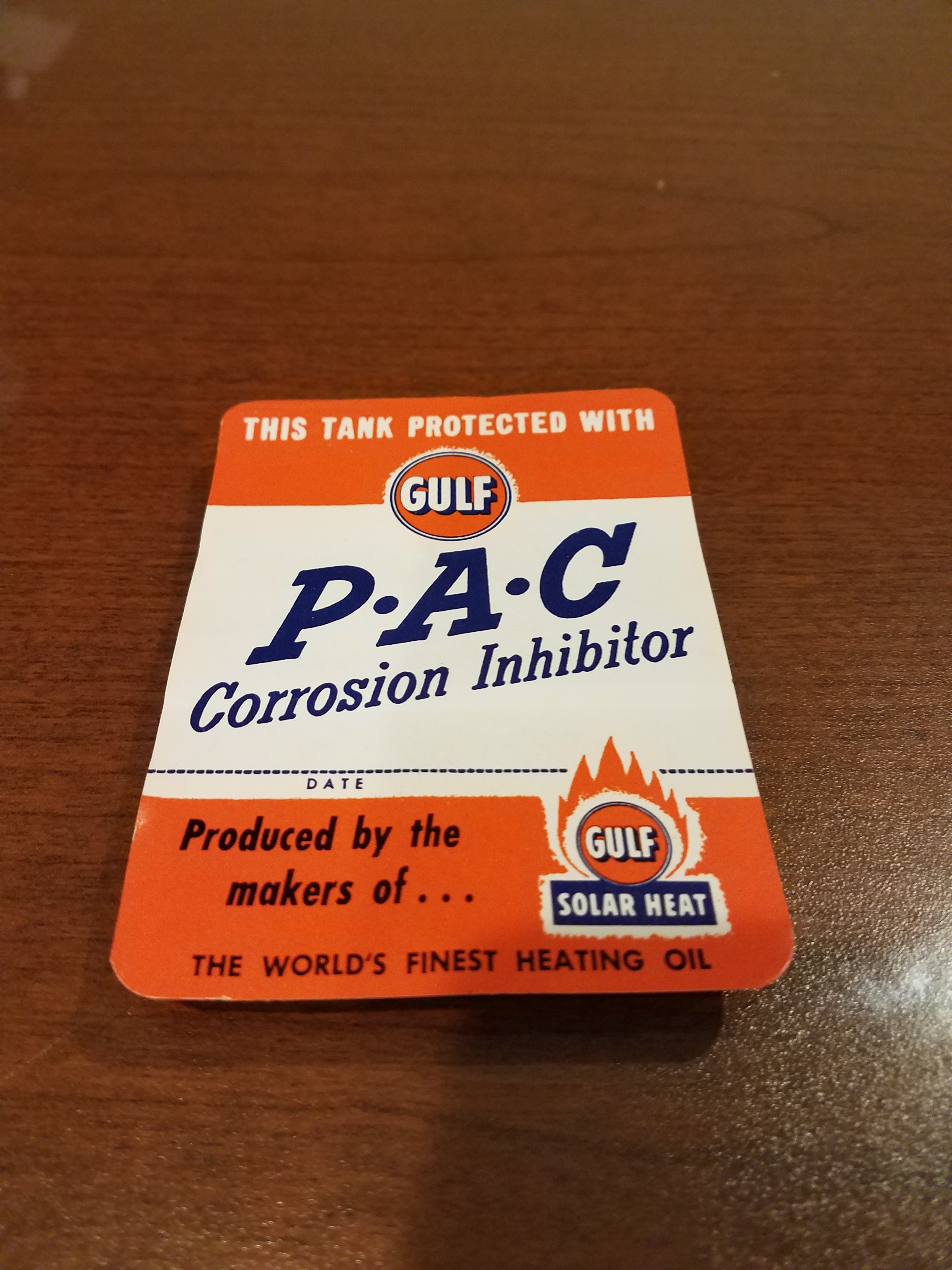 Gulf Oil PAC Corrosion Inhibitor Decal