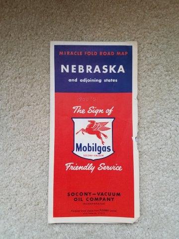 1950s Mobilgas Nebraska & Adjoining States Road Map