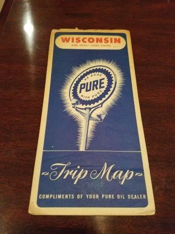 1951 Pure Oil Wisconsin and Great Lakes Road Map