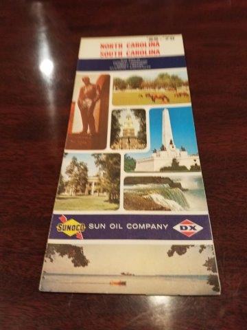 1969-1970 Sunoco Sun Oil Company DX North Carolina & South Carolina Road Map