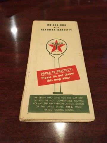 1950 Texaco Indiana-Ohio with Kentucky-Tennessee Road Map