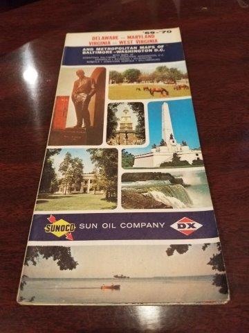 1969-1970 Sunoco Sun Oil Company DX Delaware Maryland Virginia West VA Road Map
