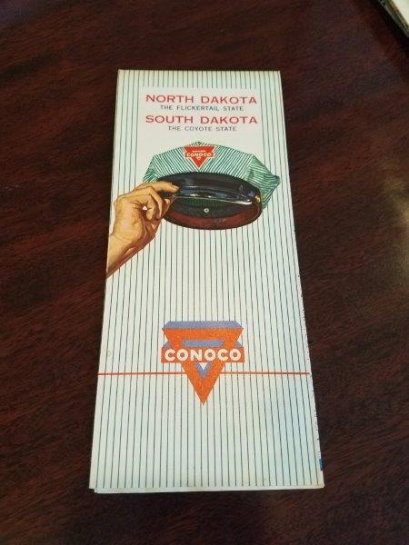 1950s Conoco North Dakota South Dakota Road Map