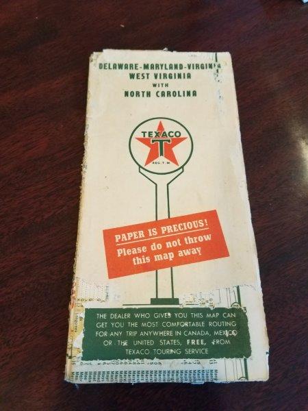 1950s Texaco DE MD VA WV NC Road Map