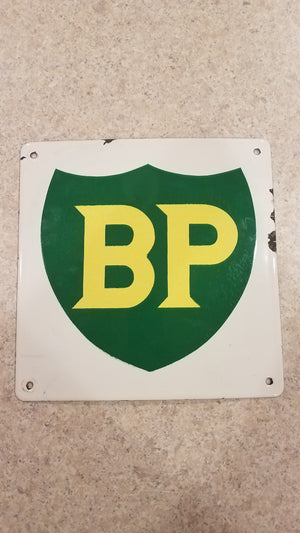 BP British Petroleum Porcelain Pump Plate Sign 8.5" x 8.5"