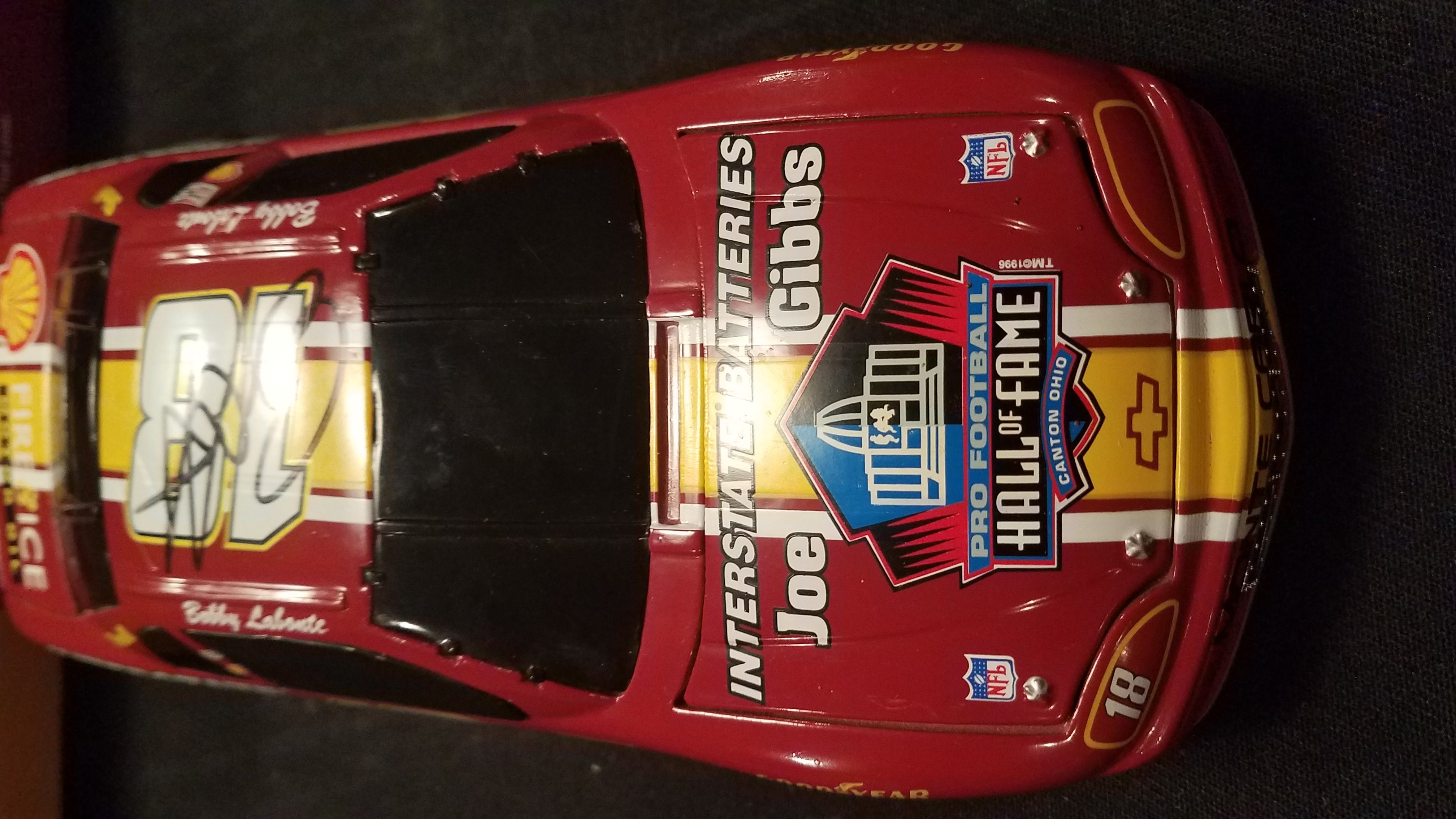 Autographed Bobby Labonte Pro Football Hall of Fame 1996 1:24 Diecast bank in Original Box