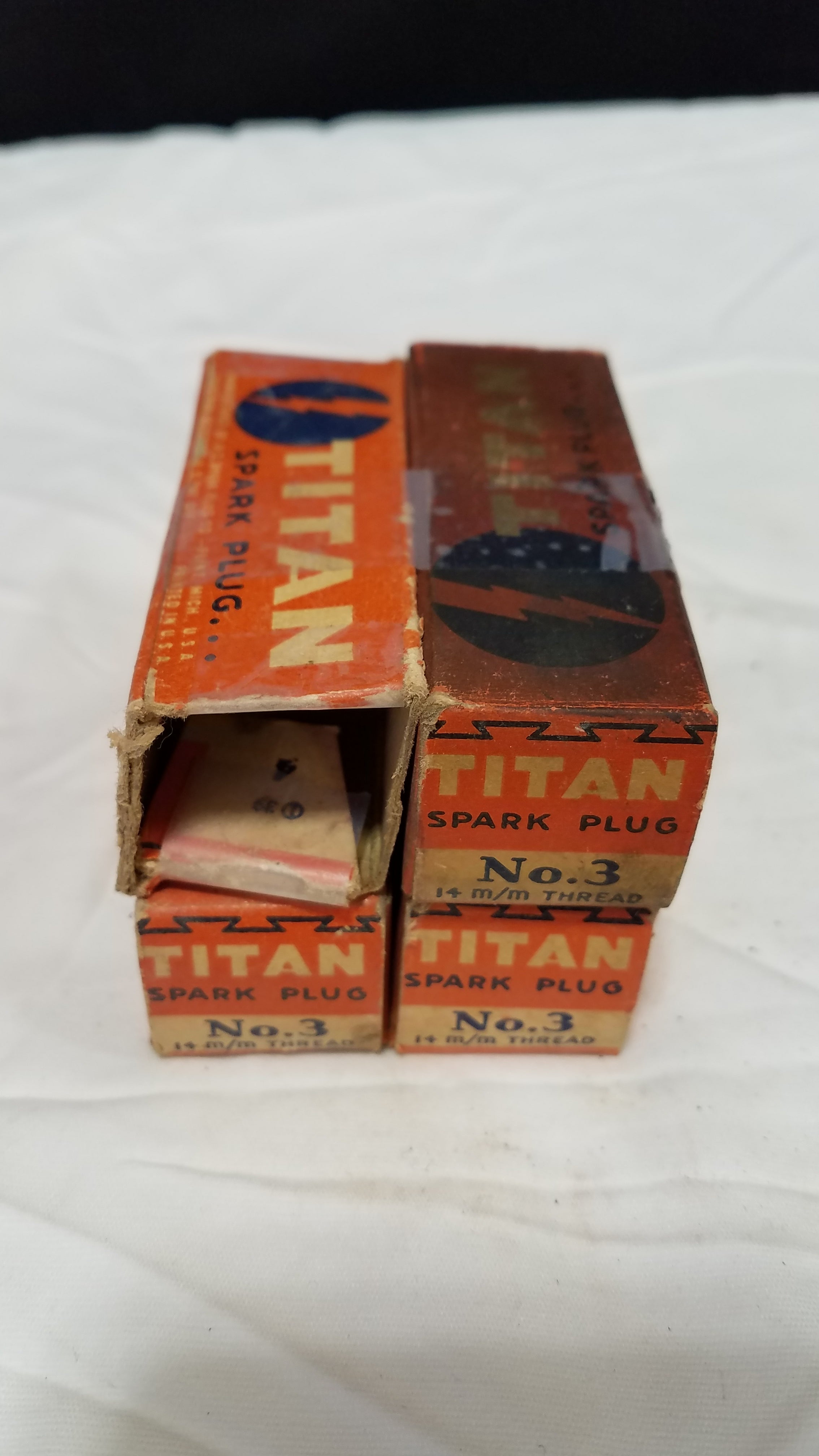Rare Vintage 4 Titan No. 3 Spark Plugs in Original Boxes