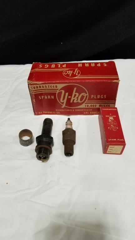 Rare Vintage Spark Plug Lot - Champion A-8 and Pipe Plug, empty Bilt-Rite and Y-Ko Empty Boxes