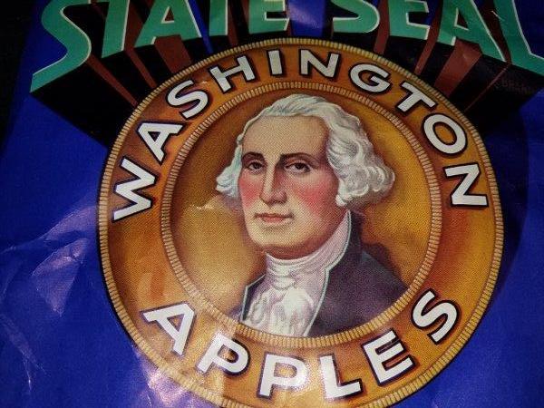 Original State Seal Washington Apples Fruit and Produce Label 8" x 6.5"