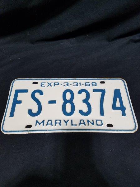 Maryland 1968 Metal License Plate