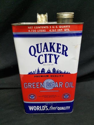 Quaker City Green Gear Oil 5 Quart Metal Oil Can with Arabic Writing