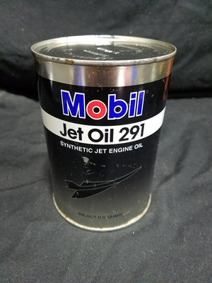 Mobil Jet Oil 291 Full Quart Metal Oil Can (Black Label)