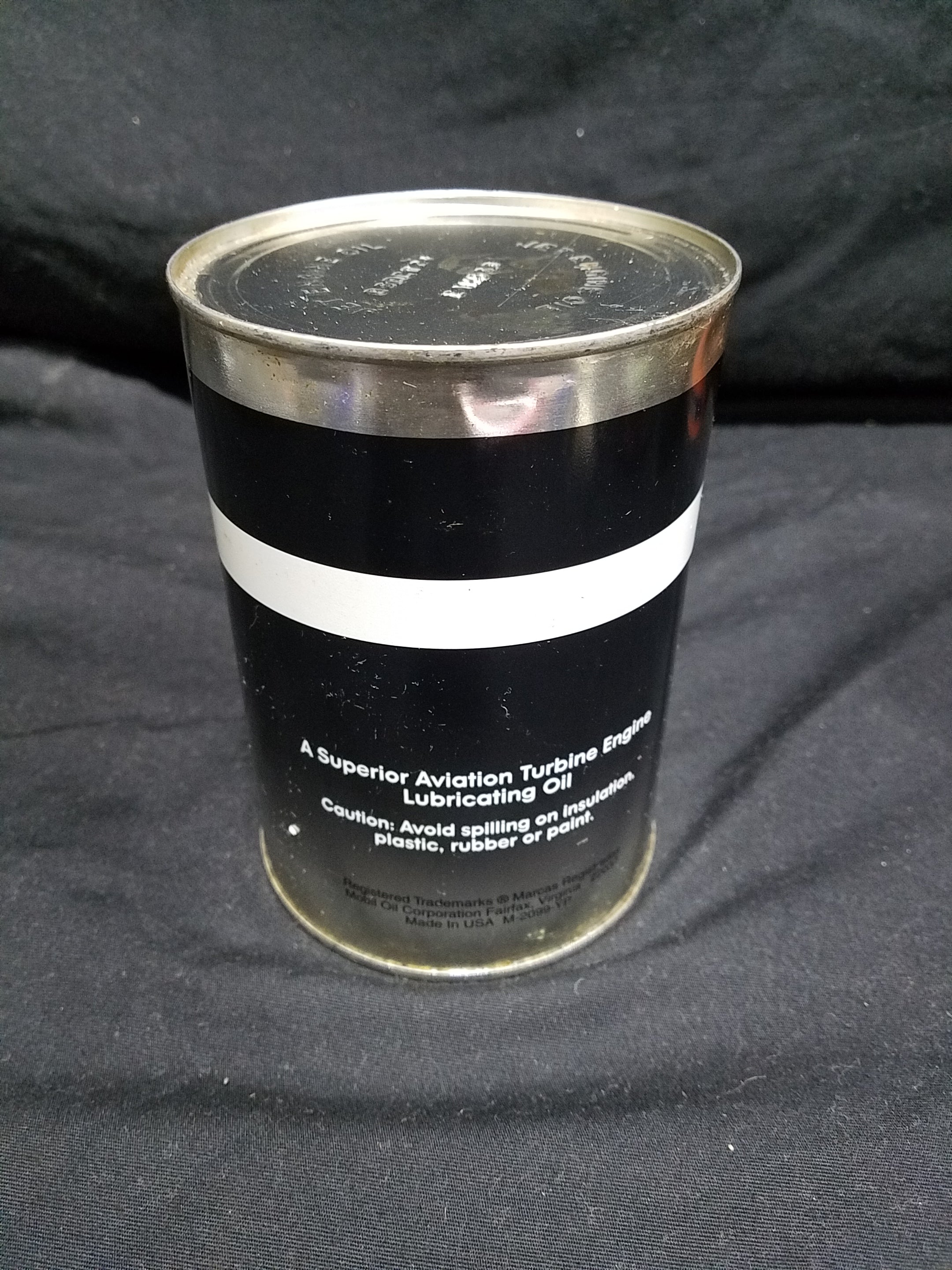 Mobil Jet Oil 291 Full Quart Metal Oil Can (Black Label)