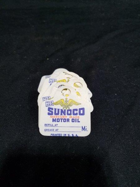 Sunoco Mercury Made NOS Oil Change Remider Tags (Lot of 30) 2" x 1 3/4"