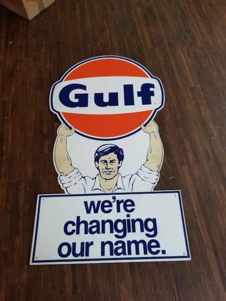 Gulf Oil Service Station We're Changing Our Name Sign