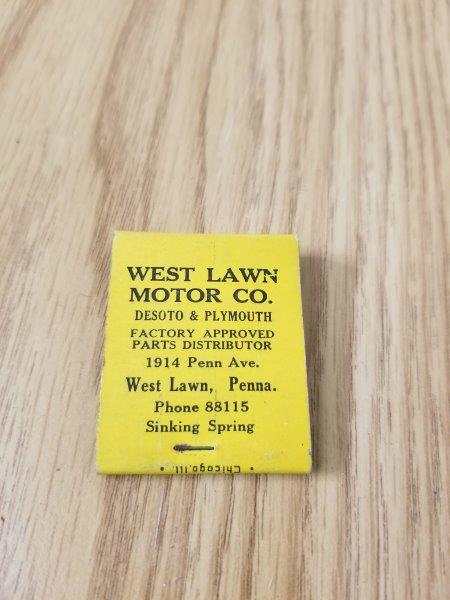 Mopar Desoto Plymouth Motor Matchbook - West Lawn, PA